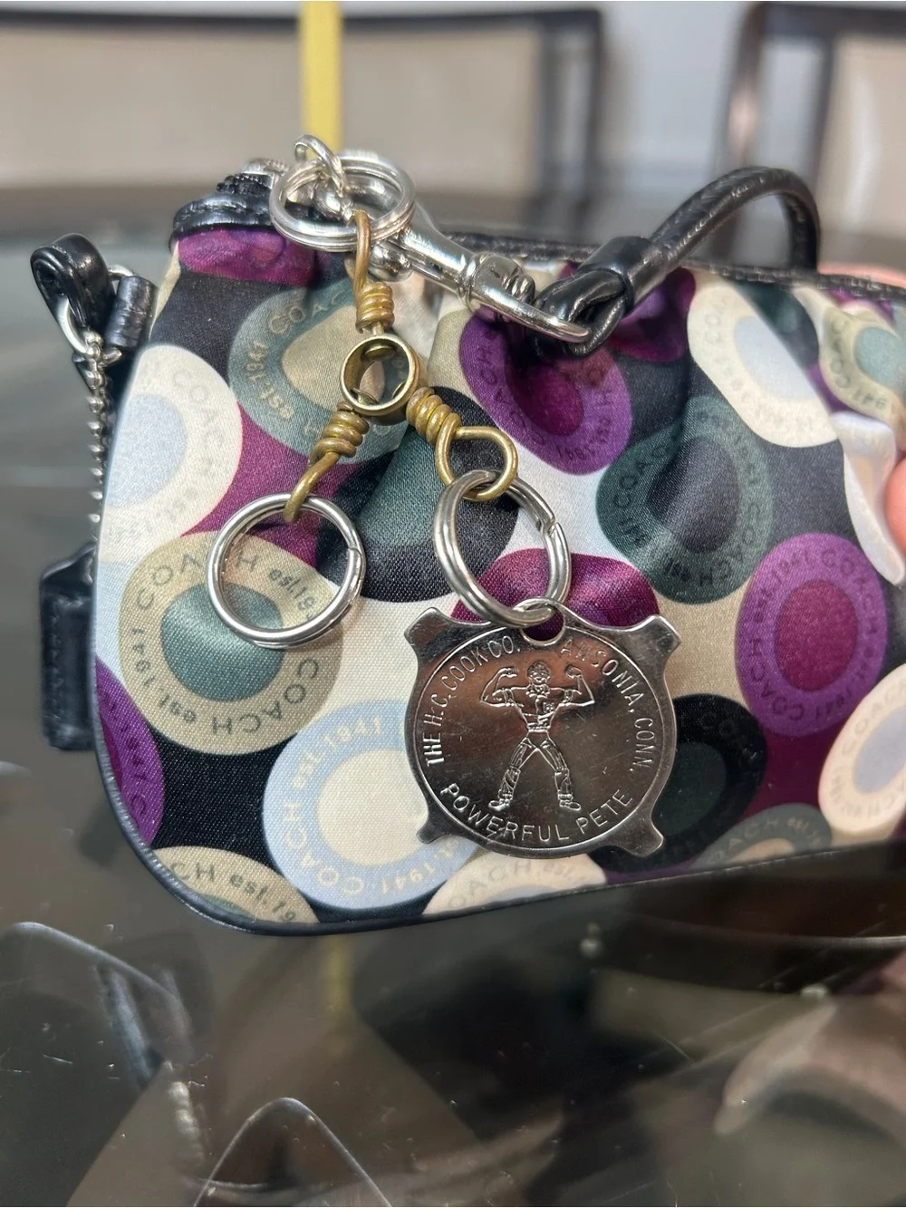Vintage Coach Optic Dot Circle Satin Wristlet Pouch Purple Black Multi 41819